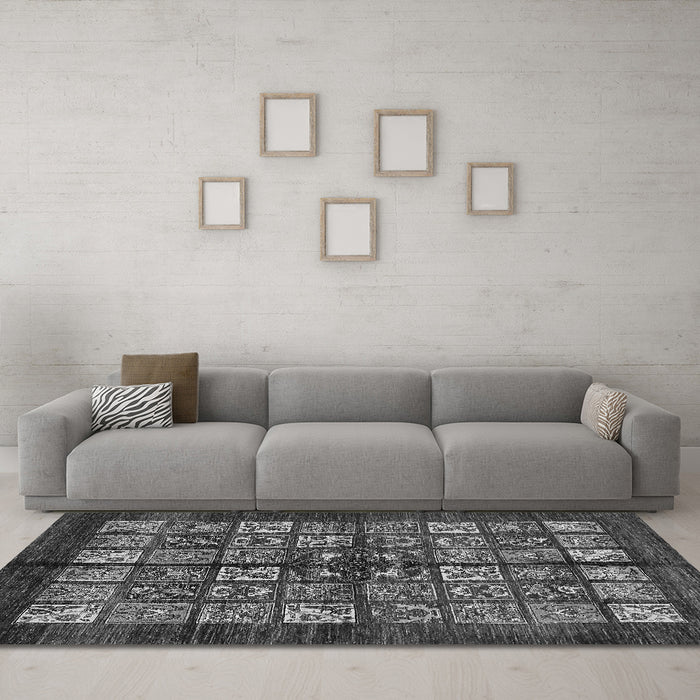 Machine Washable Abstract Gray Modern Rug in a Living Room,, wshabs698gry