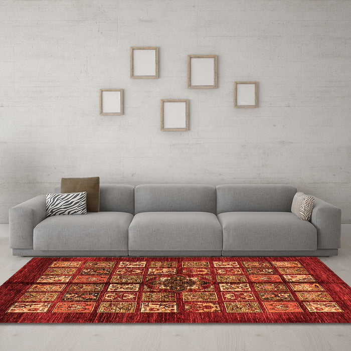 Machine Washable Abstract Orange Modern Area Rugs in a Living Room, wshabs698org