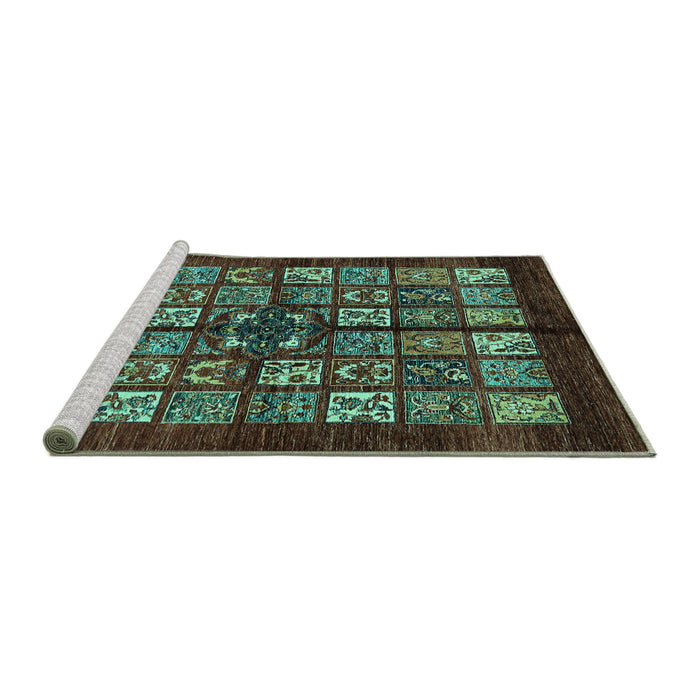 Sideview of Machine Washable Abstract Turquoise Modern Area Rugs, wshabs698turq