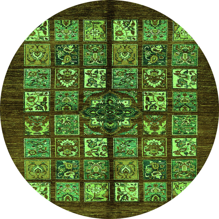 Round Machine Washable Abstract Green Modern Area Rugs, wshabs698grn