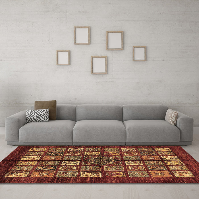 Machine Washable Abstract Brown Modern Rug in a Living Room,, wshabs698brn