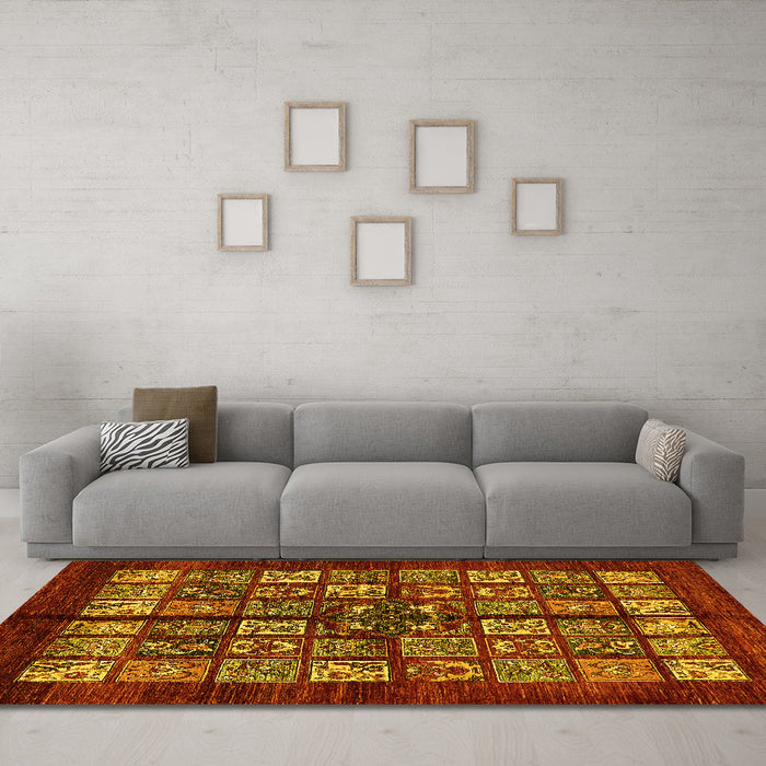 Machine Washable Abstract Yellow Modern Rug in a Living Room, wshabs698yw