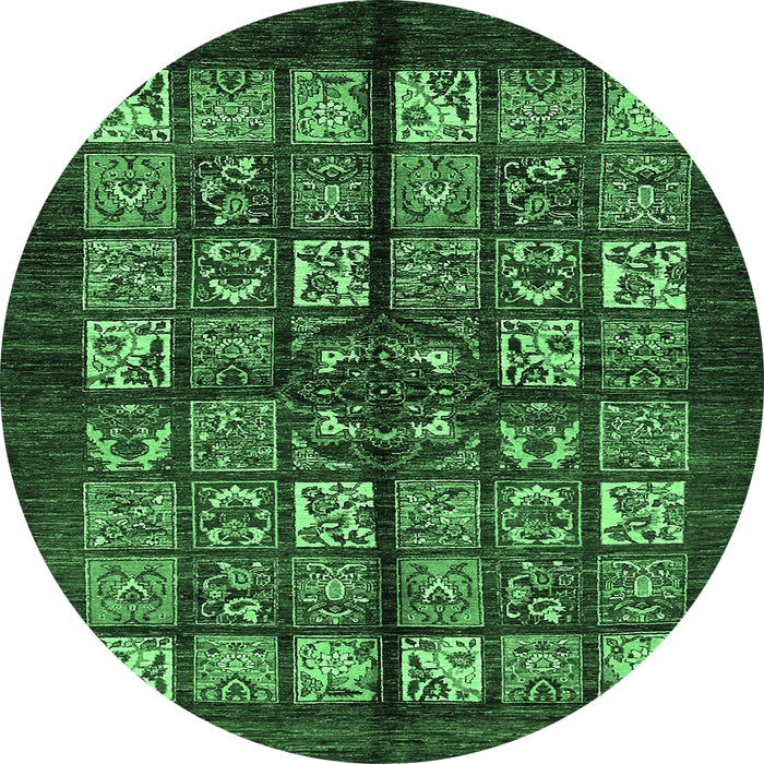 Round Machine Washable Abstract Emerald Green Modern Area Rugs, wshabs698emgrn