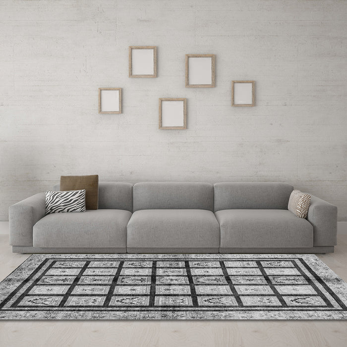 Machine Washable Abstract Gray Modern Rug in a Living Room,, wshabs699gry