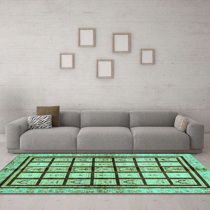 Machine Washable Abstract Turquoise Modern Area Rugs in a Living Room,, wshabs699turq