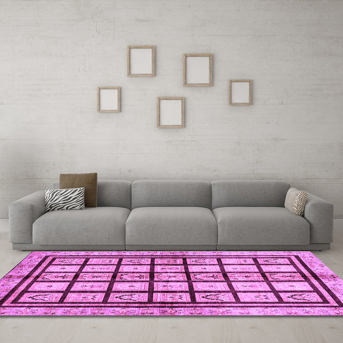 Machine Washable Abstract Purple Modern Area Rugs in a Living Room, wshabs699pur