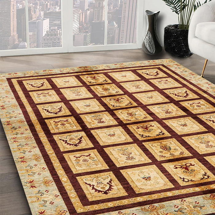 Machine Washable Abstract Yellow Orange Rug in a Family Room, wshabs699