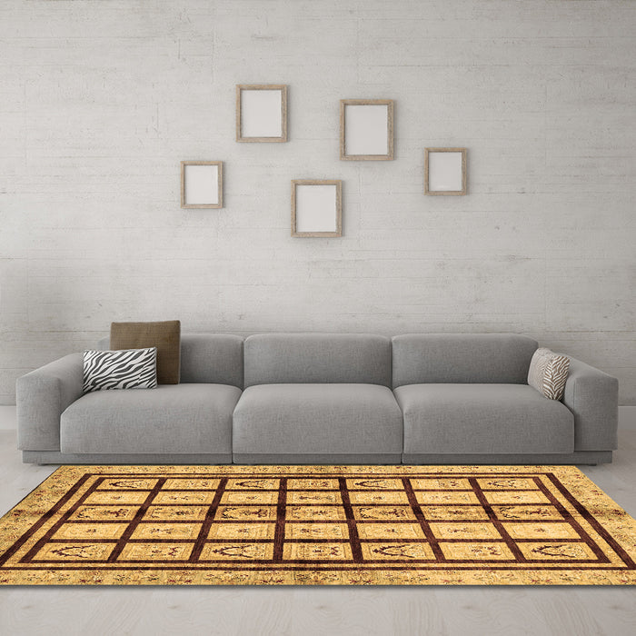 Machine Washable Abstract Brown Modern Rug in a Living Room,, wshabs699brn