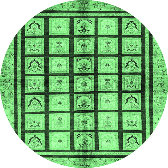 Round Abstract Emerald Green Modern Rug, abs699emgrn