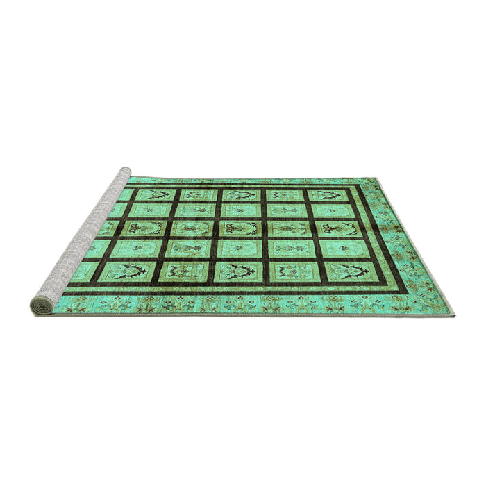 Sideview of Machine Washable Abstract Turquoise Modern Area Rugs, wshabs699turq