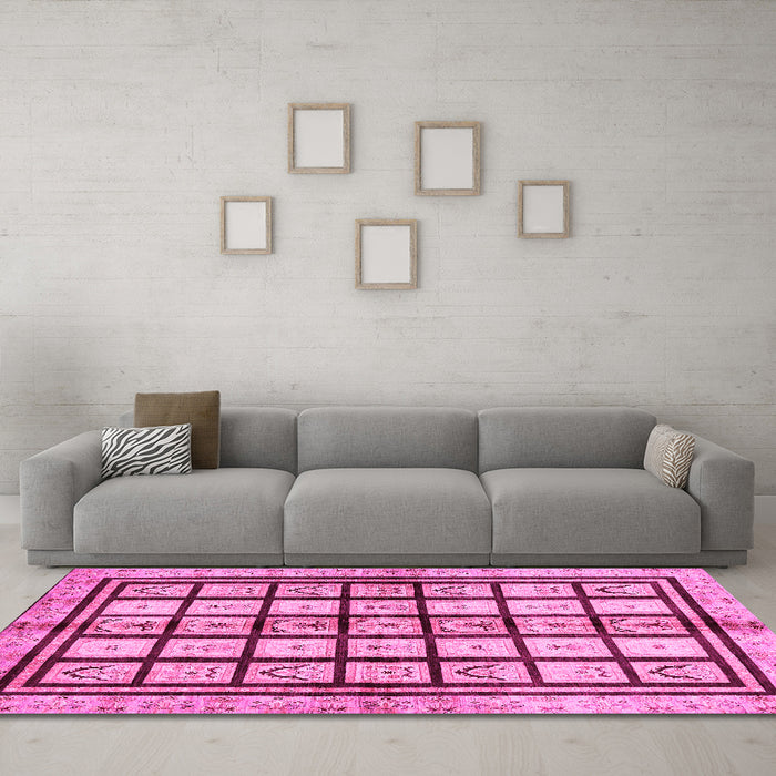 Machine Washable Abstract Pink Modern Rug in a Living Room, wshabs699pnk