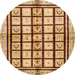 Round Abstract Yellow Orange Modern Rug, abs699
