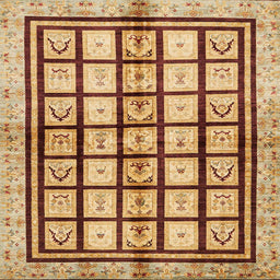 Square Machine Washable Abstract Yellow Orange Rug, wshabs699