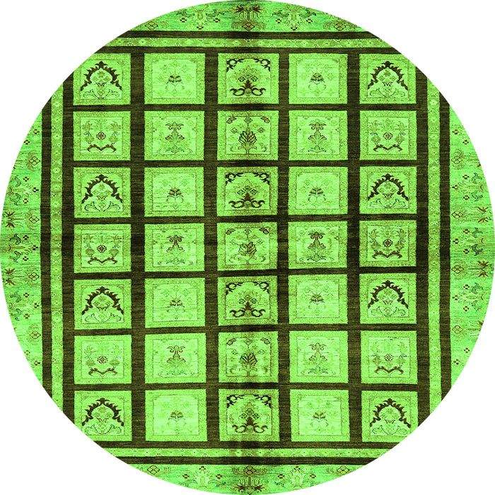 Round Machine Washable Abstract Green Modern Area Rugs, wshabs699grn