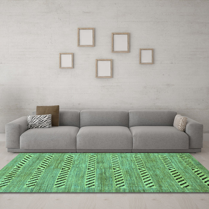 Machine Washable Abstract Turquoise Modern Area Rugs in a Living Room,, wshabs69turq