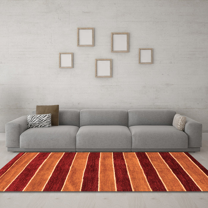 Machine Washable Abstract Orange Modern Area Rugs in a Living Room, wshabs6org