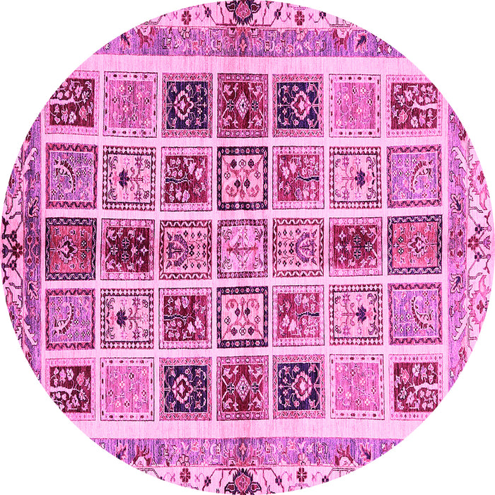 Round Machine Washable Abstract Pink Modern Rug, wshabs700pnk