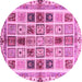 Round Machine Washable Abstract Pink Modern Rug, wshabs700pnk