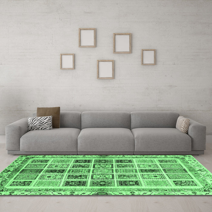 Machine Washable Abstract Emerald Green Modern Area Rugs in a Living Room,, wshabs700emgrn