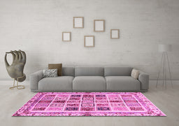 Machine Washable Abstract Pink Modern Rug in a Living Room, wshabs700pnk