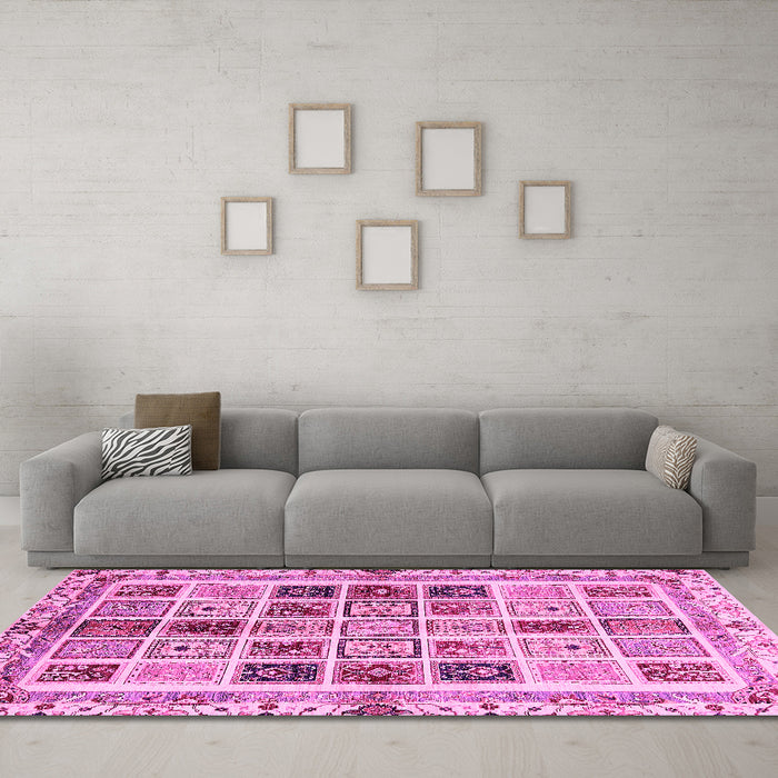 Machine Washable Abstract Pink Modern Rug in a Living Room, wshabs700pnk