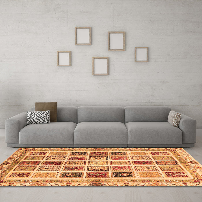 Machine Washable Abstract Orange Modern Area Rugs in a Living Room, wshabs700org