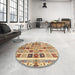 Round Machine Washable Abstract Red Rug in a Office, wshabs700