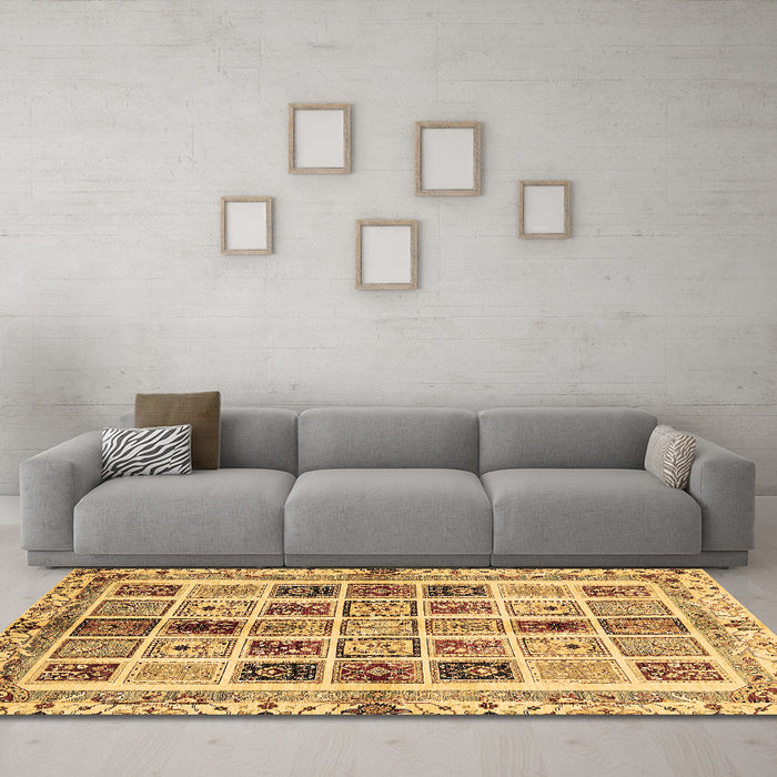 Machine Washable Abstract Brown Modern Rug in a Living Room,, wshabs700brn