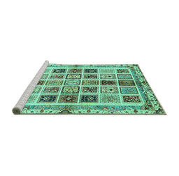Sideview of Machine Washable Abstract Turquoise Modern Area Rugs, wshabs700turq