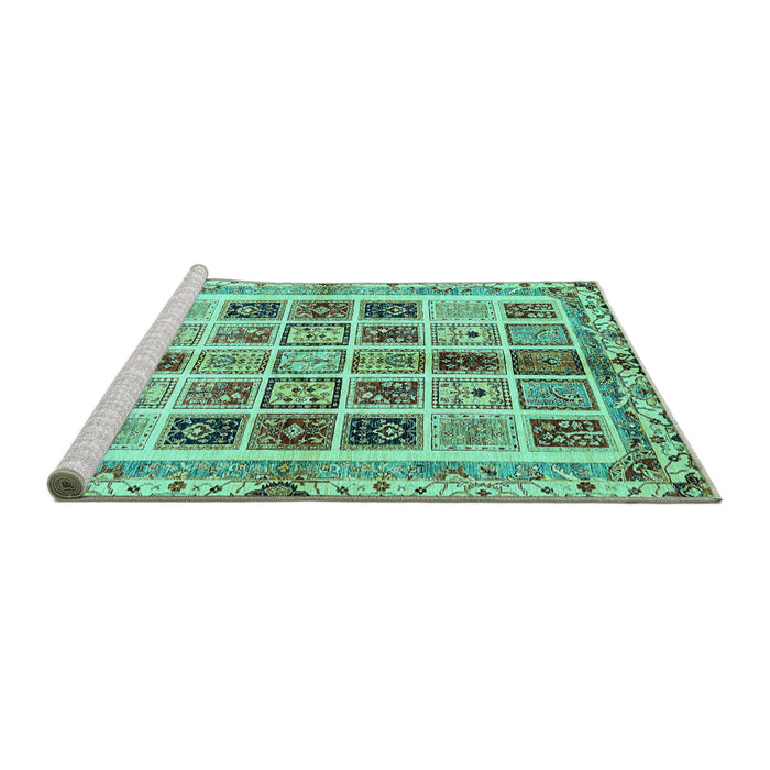 Sideview of Machine Washable Abstract Turquoise Modern Area Rugs, wshabs700turq