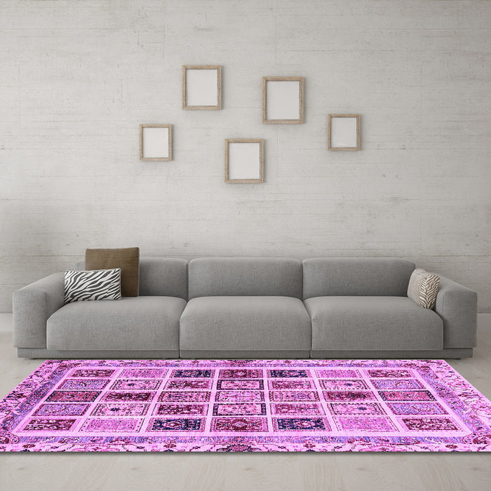 Machine Washable Abstract Purple Modern Area Rugs in a Living Room, wshabs700pur