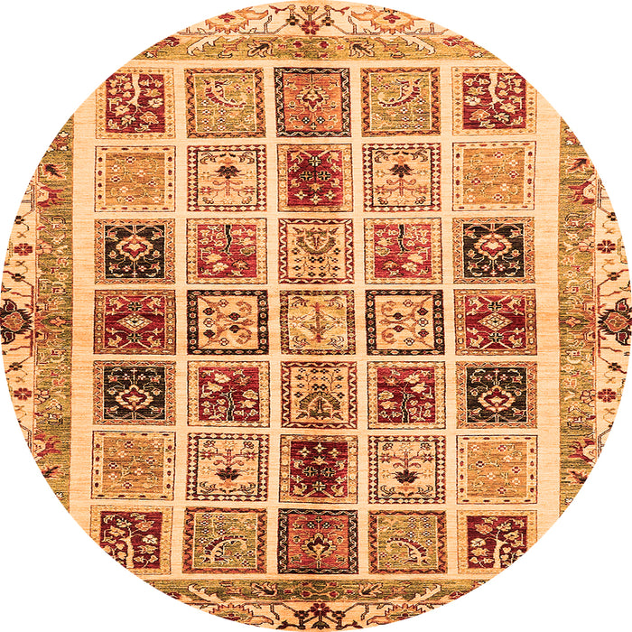 Round Machine Washable Abstract Orange Modern Area Rugs, wshabs700org