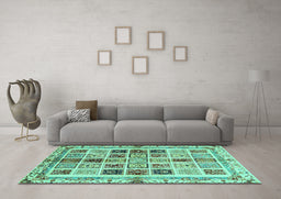 Machine Washable Abstract Turquoise Modern Area Rugs in a Living Room,, wshabs700turq