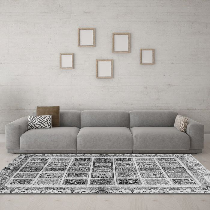 Machine Washable Abstract Gray Modern Rug in a Living Room,, wshabs700gry