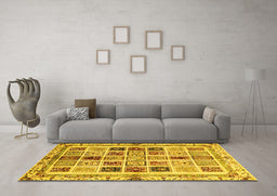 Machine Washable Abstract Yellow Modern Rug in a Living Room, wshabs700yw
