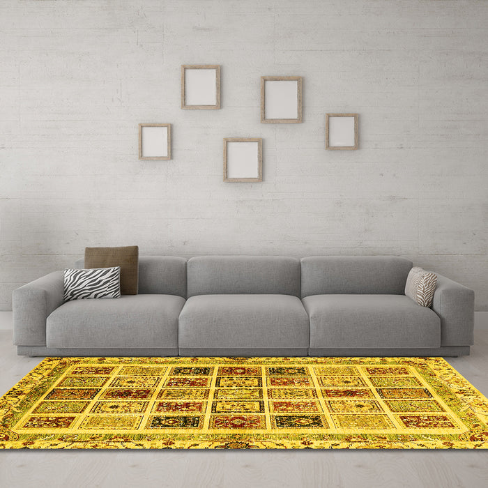 Machine Washable Abstract Yellow Modern Rug in a Living Room, wshabs700yw