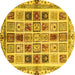 Round Abstract Yellow Modern Rug, abs700yw