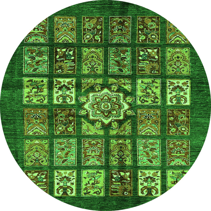 Round Machine Washable Abstract Green Modern Area Rugs, wshabs701grn
