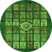 Round Machine Washable Abstract Green Modern Area Rugs, wshabs701grn