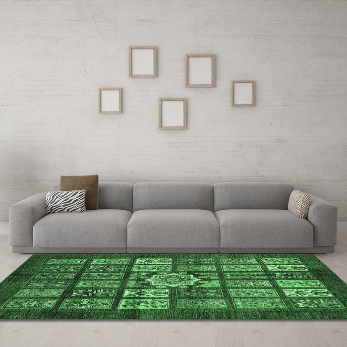 Machine Washable Abstract Emerald Green Modern Area Rugs in a Living Room,, wshabs701emgrn