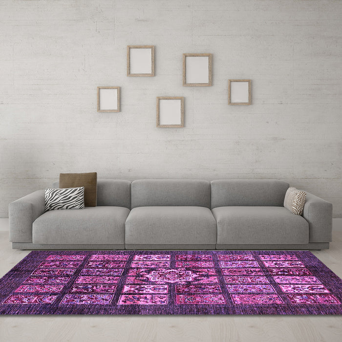 Machine Washable Abstract Purple Modern Area Rugs in a Living Room, wshabs701pur
