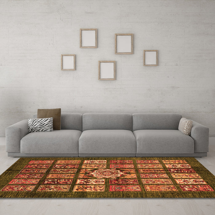 Machine Washable Abstract Orange Modern Area Rugs in a Living Room, wshabs701org