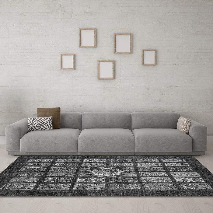 Machine Washable Abstract Gray Modern Rug in a Living Room,, wshabs701gry
