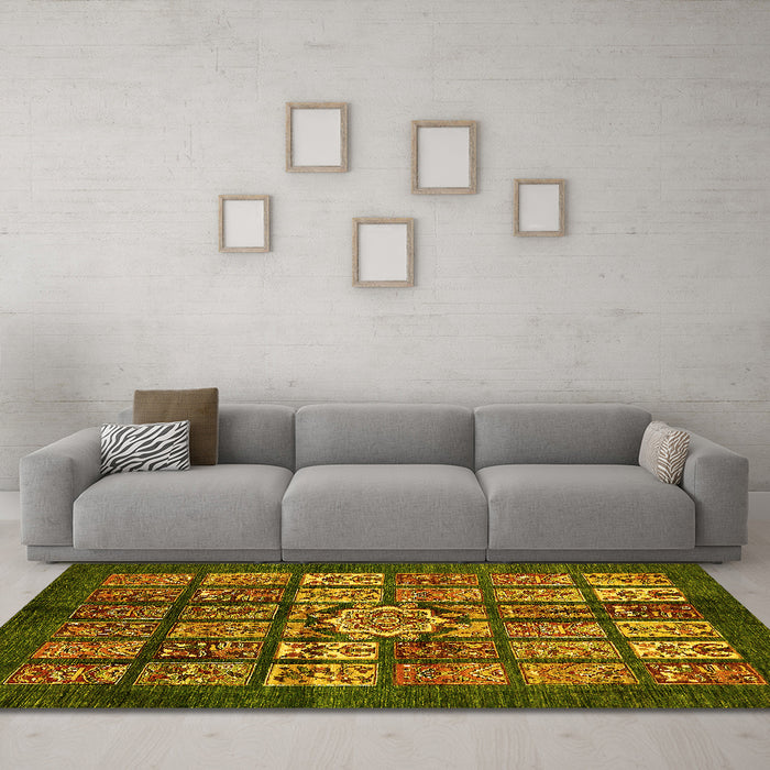 Machine Washable Abstract Yellow Modern Rug in a Living Room, wshabs701yw