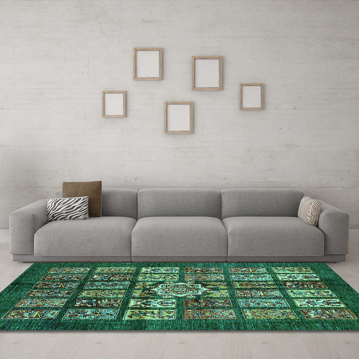 Machine Washable Abstract Turquoise Modern Area Rugs in a Living Room,, wshabs701turq