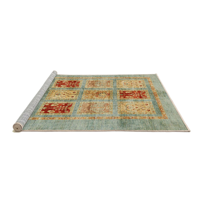 Sideview of Machine Washable Abstract Ginger Brown Green Rug, wshabs702