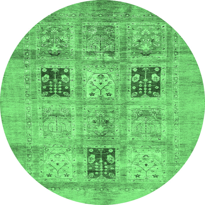 Round Abstract Emerald Green Modern Rug, abs702emgrn