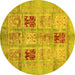 Round Abstract Yellow Modern Rug, abs702yw