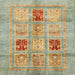 Square Abstract Ginger Brown Green Modern Rug, abs702