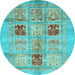 Round Machine Washable Abstract Light Blue Modern Rug, wshabs702lblu